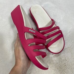 Crocs Rhonda Women's Pink Wedge Sandals‎ Slides Flip Flops Size 7